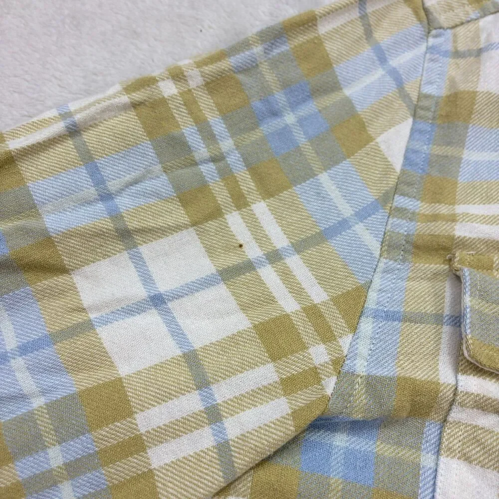 H&M Plaid Flannel Button Down Shirt Mens Large Green White Workwear Long Sleeve